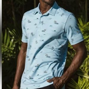 Travis Mathew Shirt Men Size Large Going Rogue Polo Island Pelicans Parrots Blue